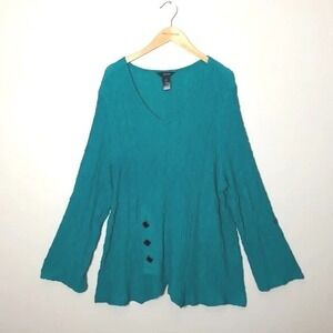 ALI MILES Women's 3X Kelly Green Slub Long Roll Tab Sleeves Tunic Top Lagenlook